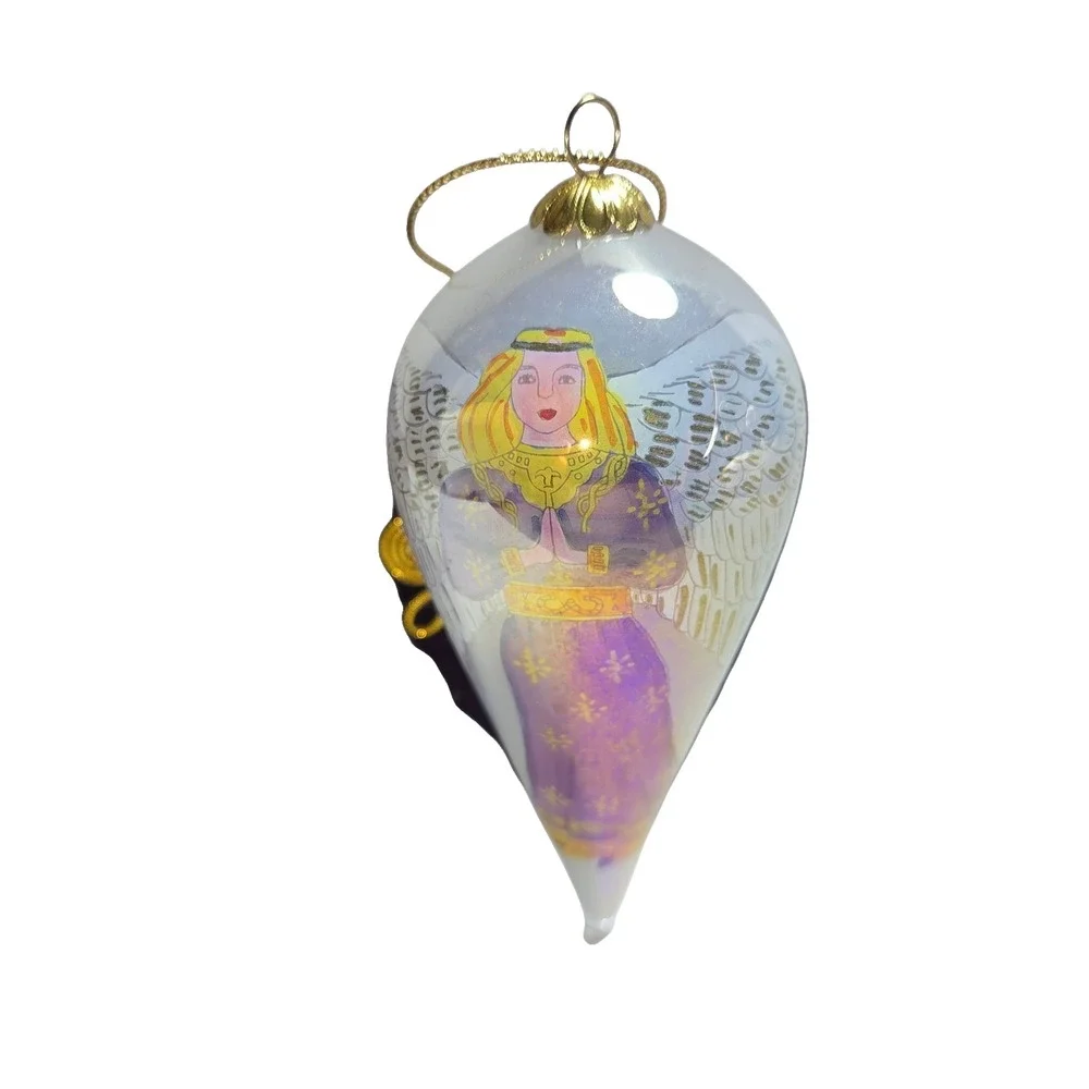 Pier 1 Li Bien Angel Ornament Iridescent Tear Drop Shape Christmas Glass Vtg Box